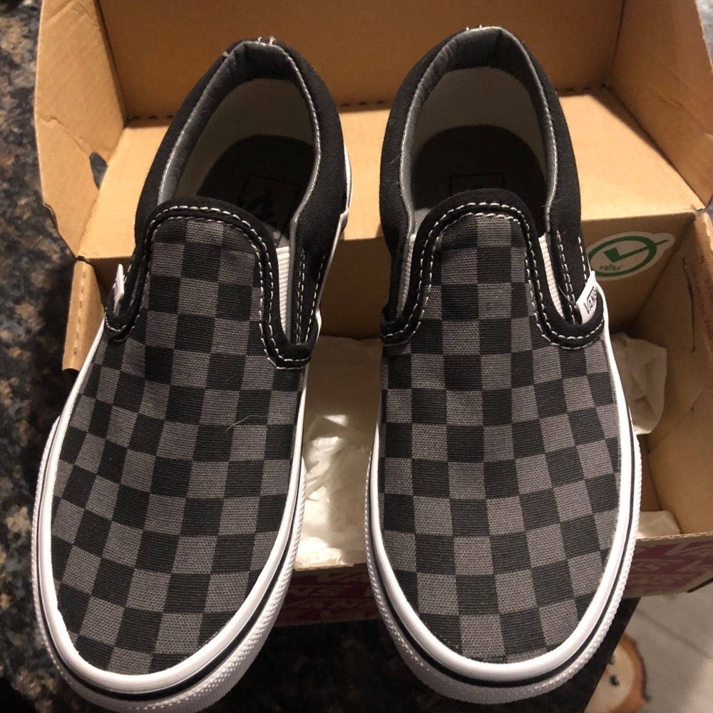 Vans Black and Gray Checkered Kids Sneakers